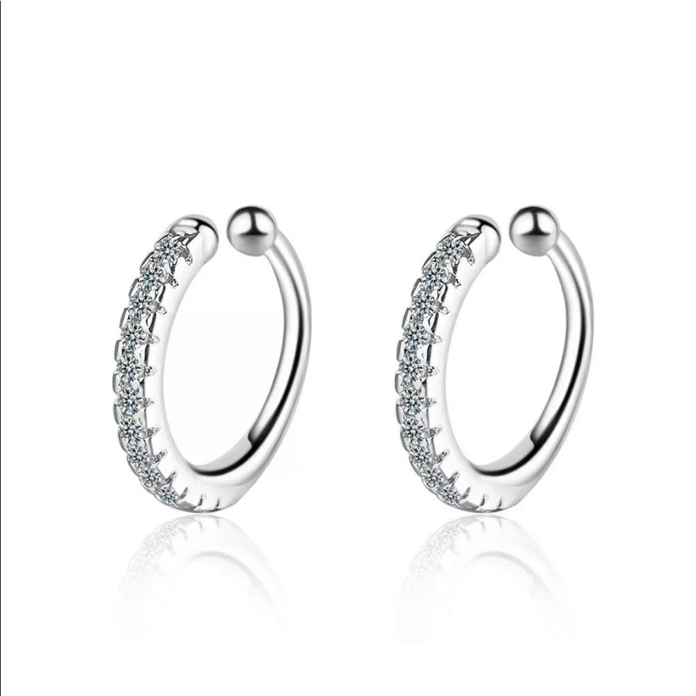 NWT 925 silver cz rhinestone earring cuffs 2pcs